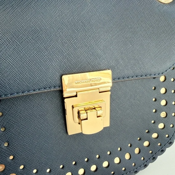 Michael Kors Dark Midnight Blue Navy Crossbody Bag with Gold Accents - Picture 4 of 8